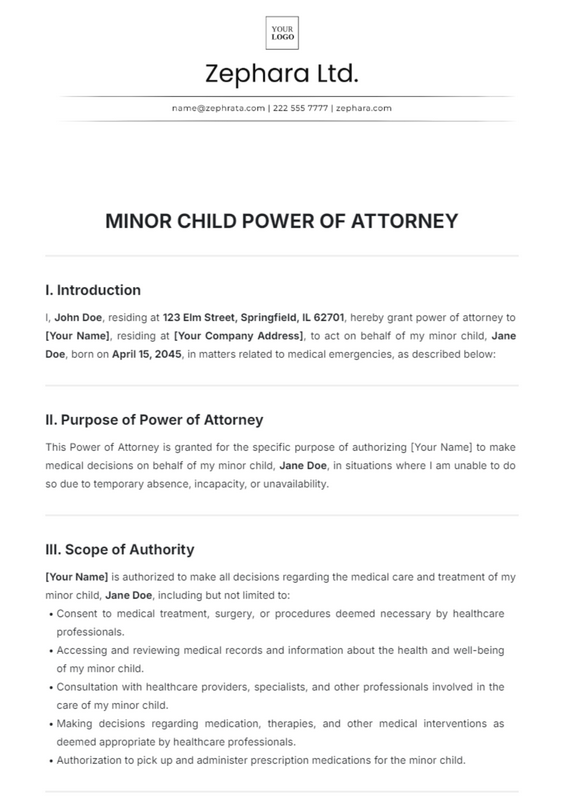 Power of Attorney for a Child